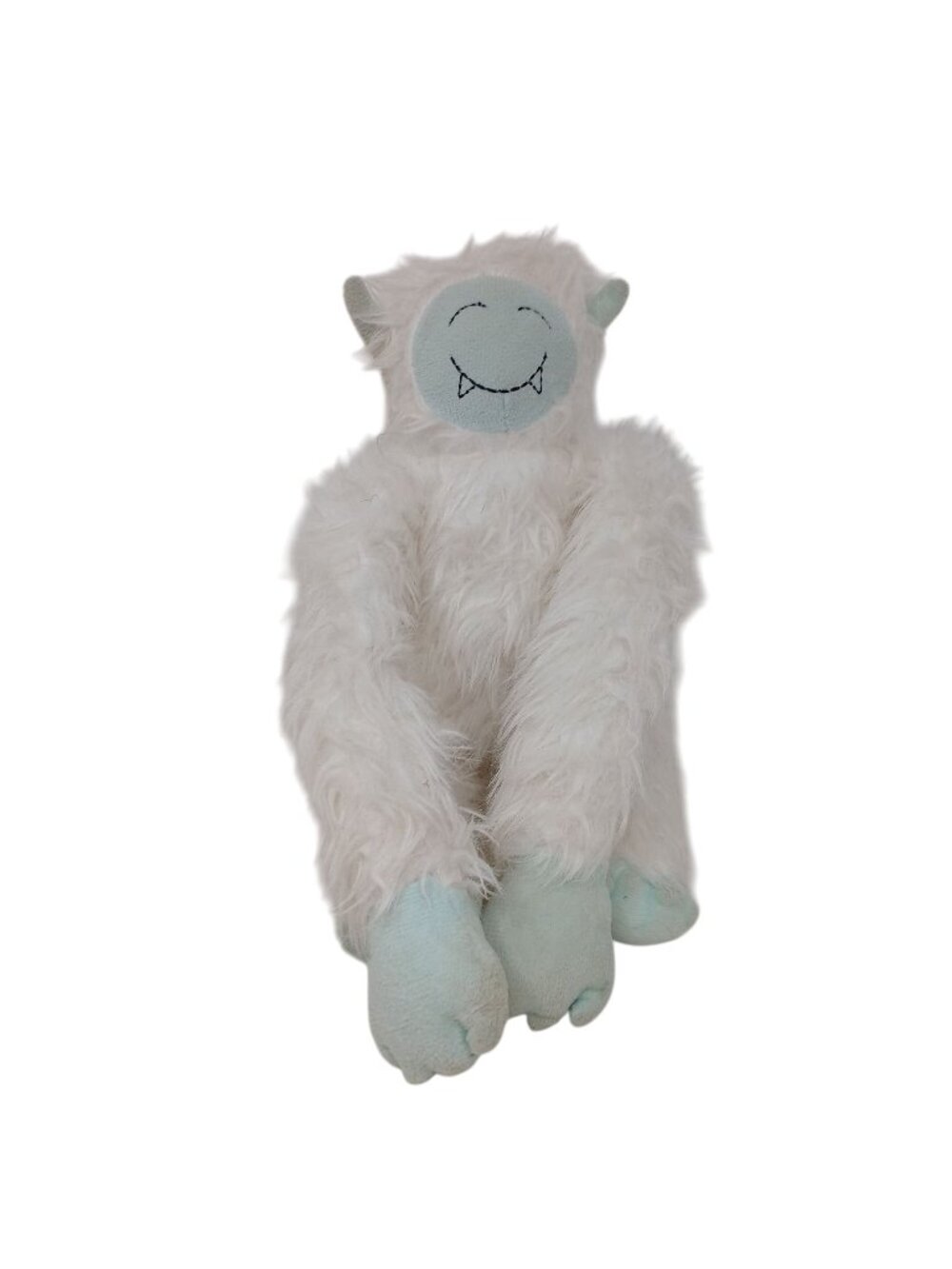 White Furry Yeti Plush Toy Blue Face Paws 13" L Weighed Paws #S1-B